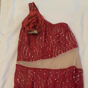 Kelle Red Asymmetric Dance Costume Lyrical - Size Large Child